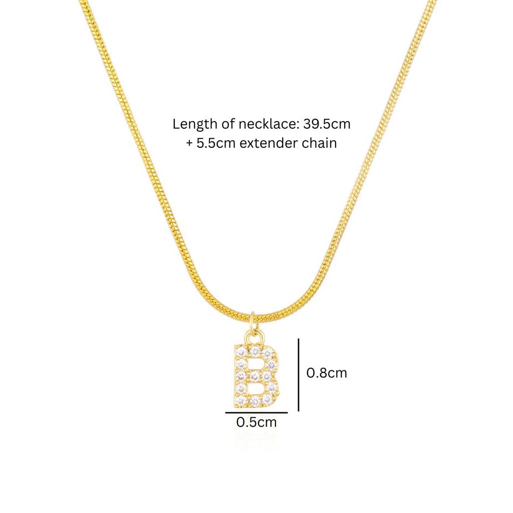 18K Gold Plated Anti-Tarnish Zircon Initial Letter Pendant Necklace : AWU0125P25B