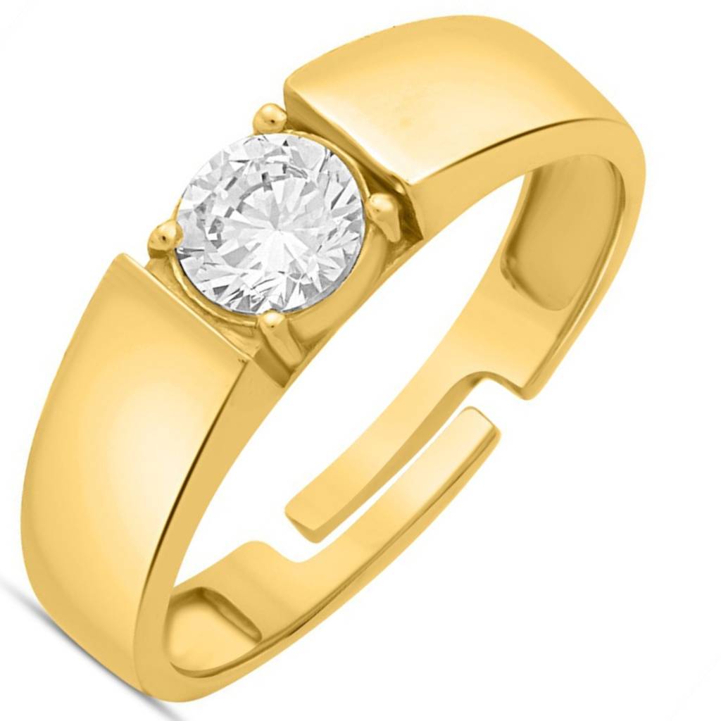 925 Pure Silver Gold Plated Cz Round Male Ring : M-RNG-40398-G