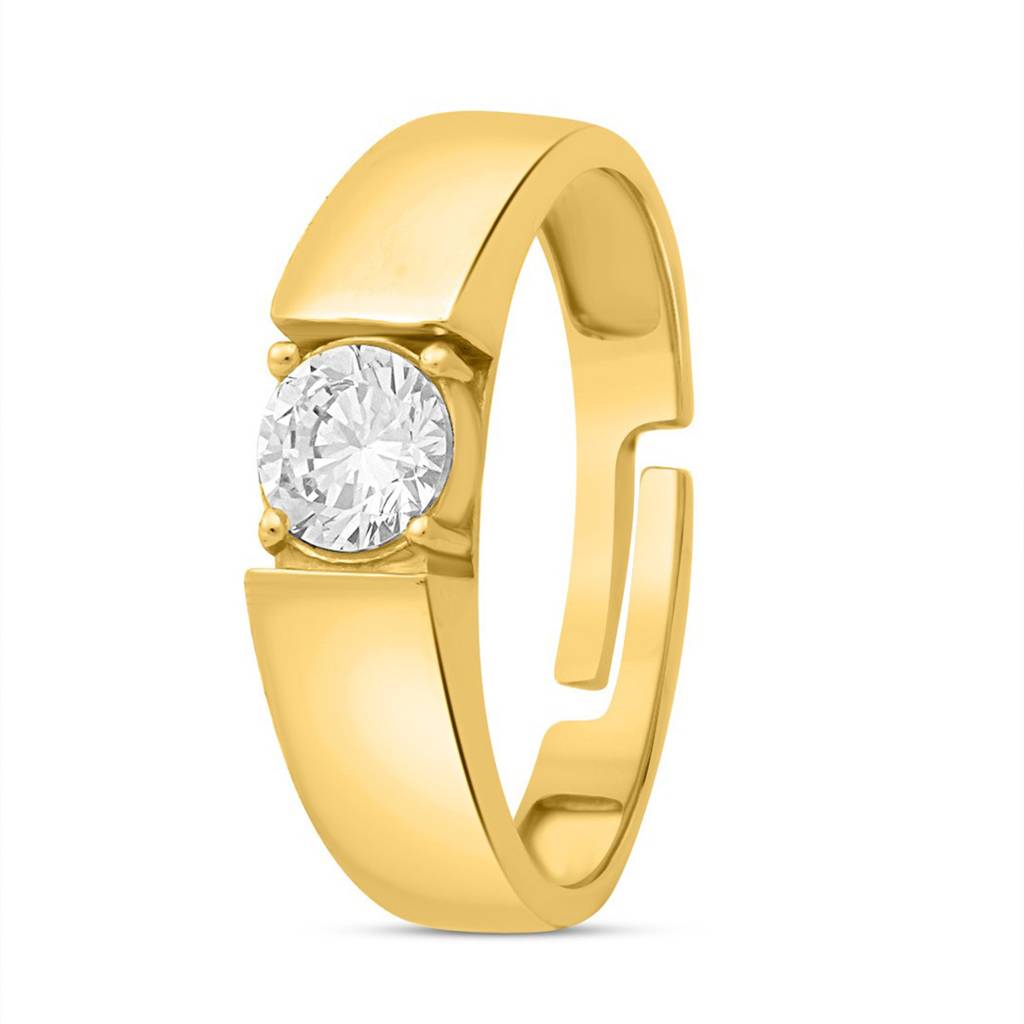 925 Pure Silver Gold Plated Cz Round Male Ring : M-RNG-40398-G