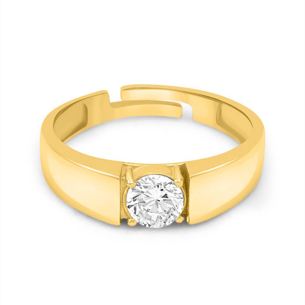 925 Pure Silver Gold Plated Cz Round Male Ring : M-RNG-40398-G