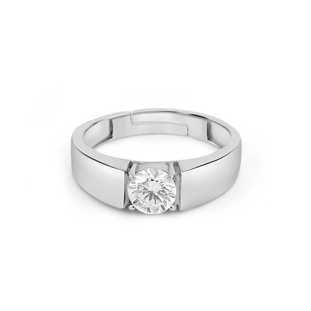 Solitaire Rhodium Plated 925 Sterling Silver Men'S Ring : M-RNG-40398-R