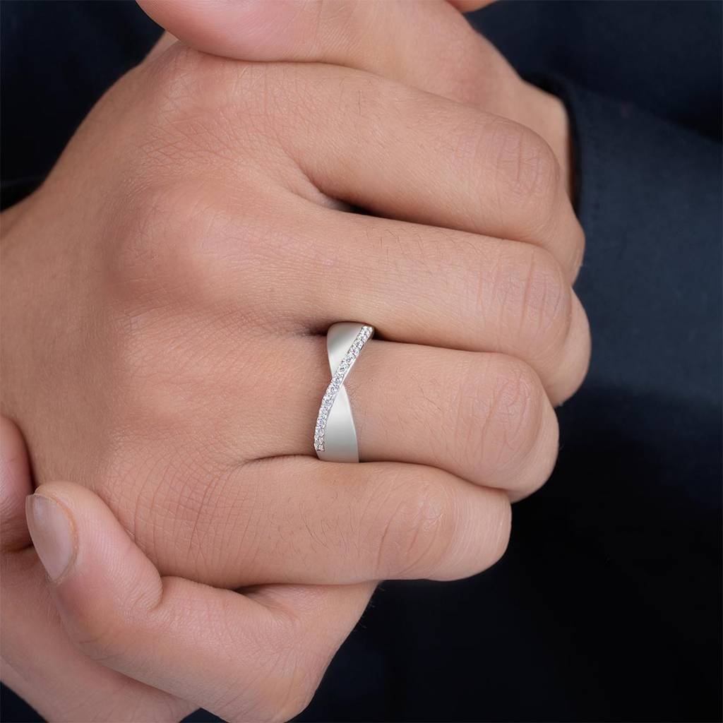 Moonlit Twirl Rhodium Plated 925 Sterling Silver Men'S Ring : M-RNG-40410-R