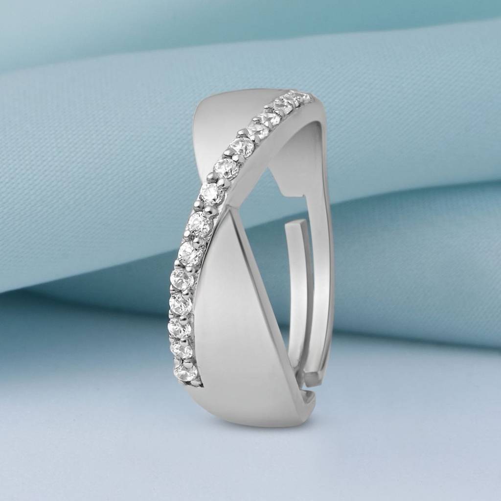 Moonlit Twirl Rhodium Plated 925 Sterling Silver Men'S Ring : M-RNG-40410-R