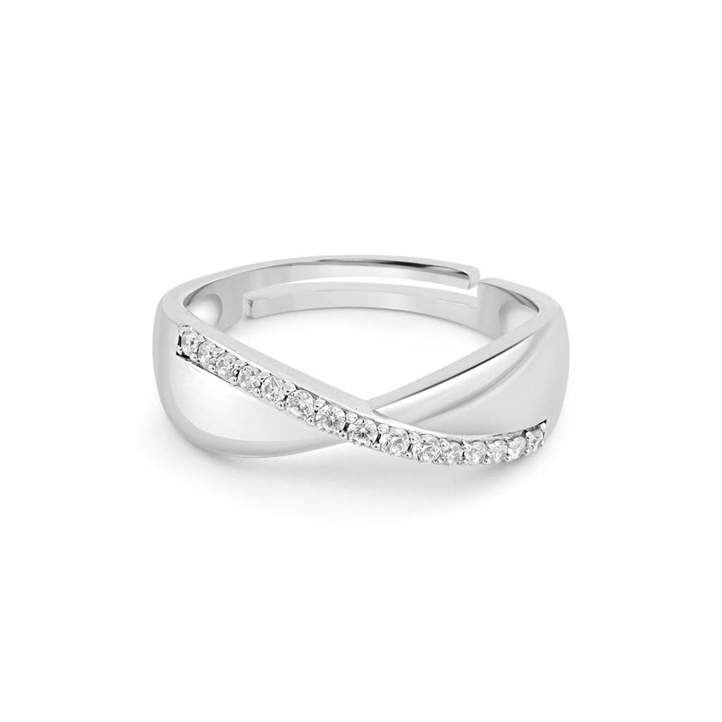 Moonlit Twirl Rhodium Plated 925 Sterling Silver Men'S Ring : M-RNG-40410-R