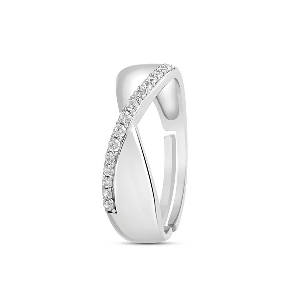 Moonlit Twirl Rhodium Plated 925 Sterling Silver Men'S Ring : M-RNG-40410-R