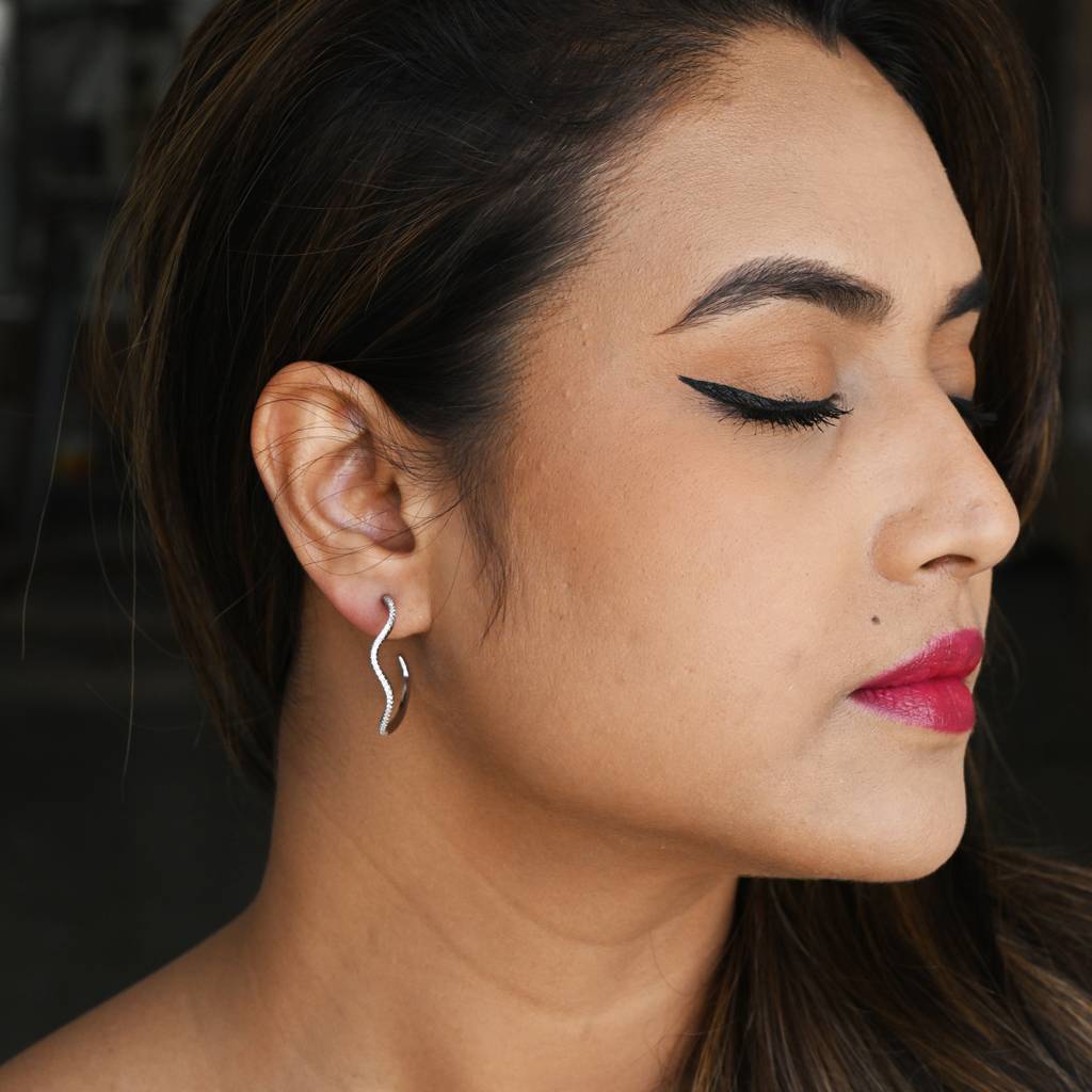 925 Pure Silver C Shape Hoops With Back Screw | : TWP1133