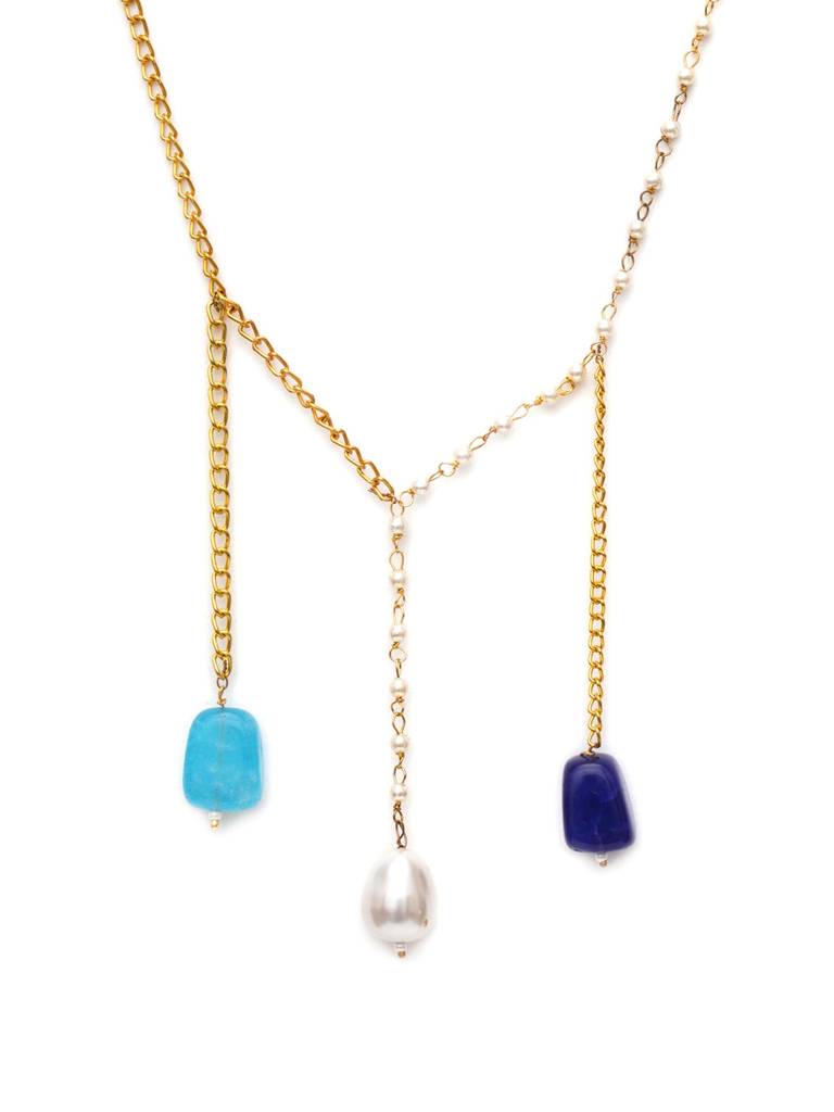 Long Pearl And Gold Chain Neckpiece : RRA23-58