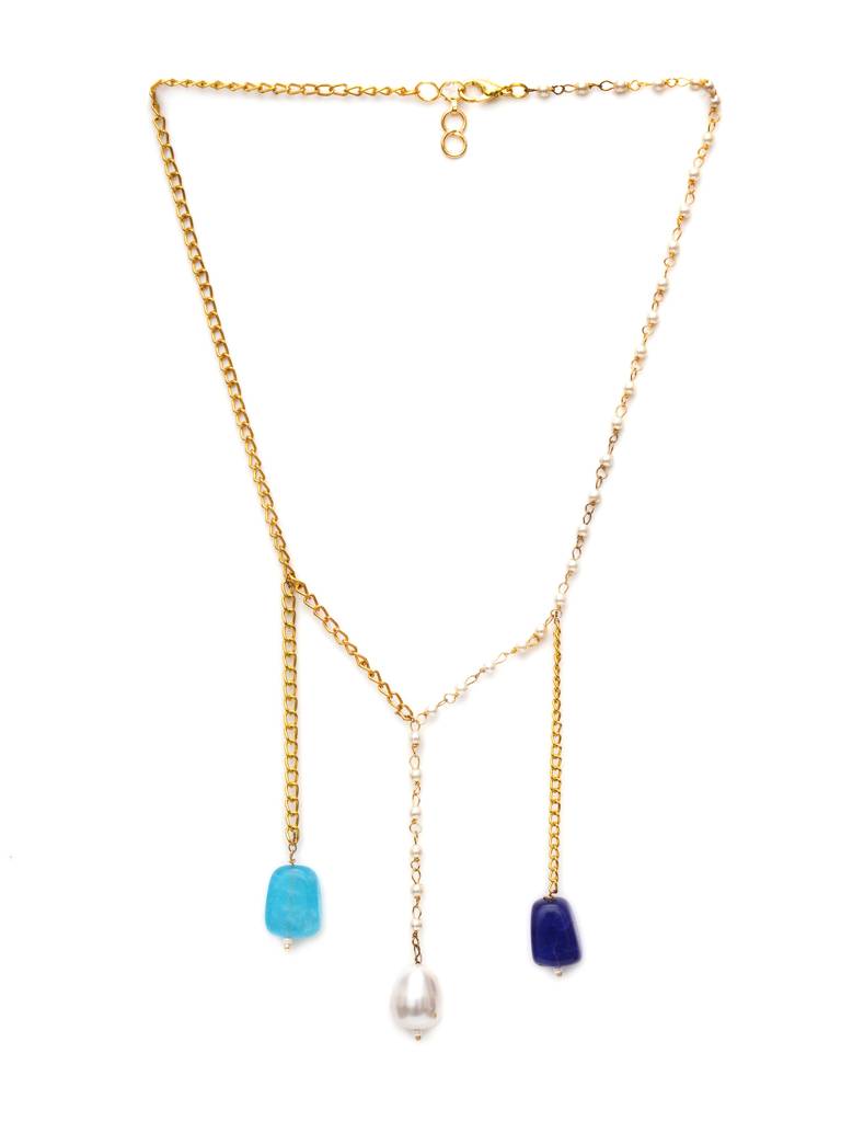 Long Pearl And Gold Chain Neckpiece : RRA23-58