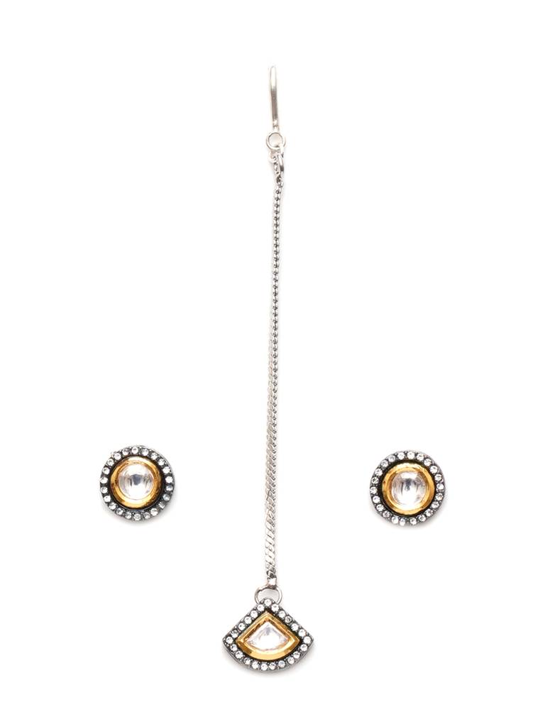 Dual Tone Kundan Maang Tikka With Earrings : RRA23-5