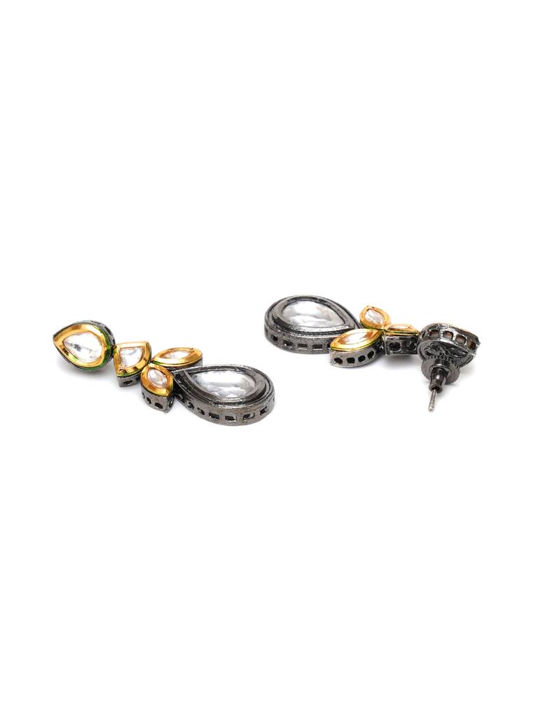Dual Tone Teardrop Kundan Maang Tikka With Earrings : RRA23-1