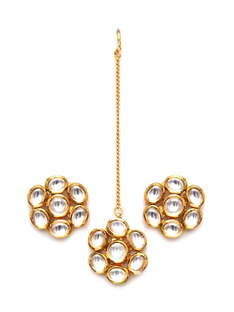 Kundan Round Maang Tikka With Studs : RRA23-2