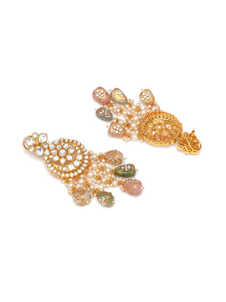 Long Kundan Neckpiece With Earrings & Maang Tikka With Multi Stones : RRA23-6