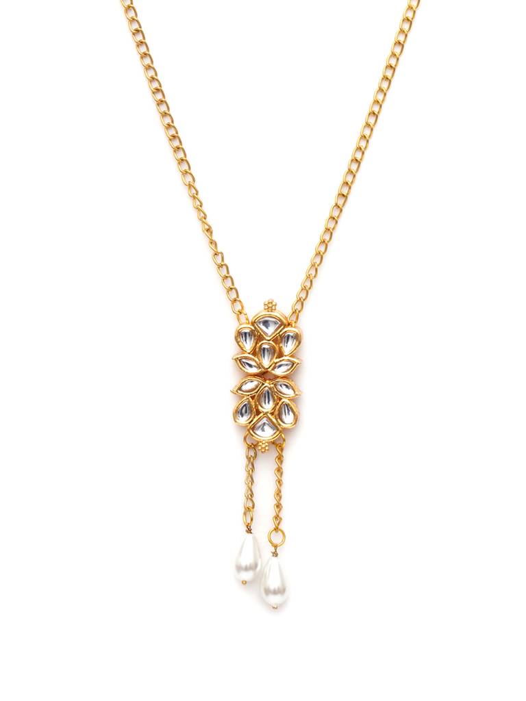 Long Kundan Neckpiece With Pearl Drops : RRA23-57