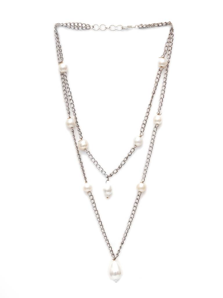 Layered Pearl And Silver Neckpiece : RRA23-69