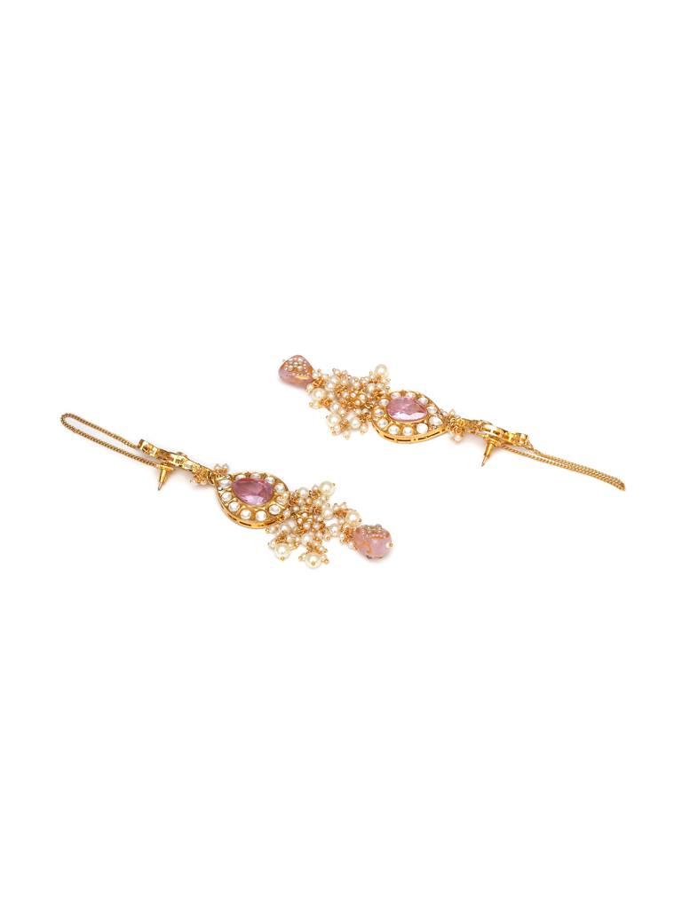 Maharani Kundan Choker With Pink Crystal Centrepiece & Matching Earrings & Maang Tikka : RRA23-8