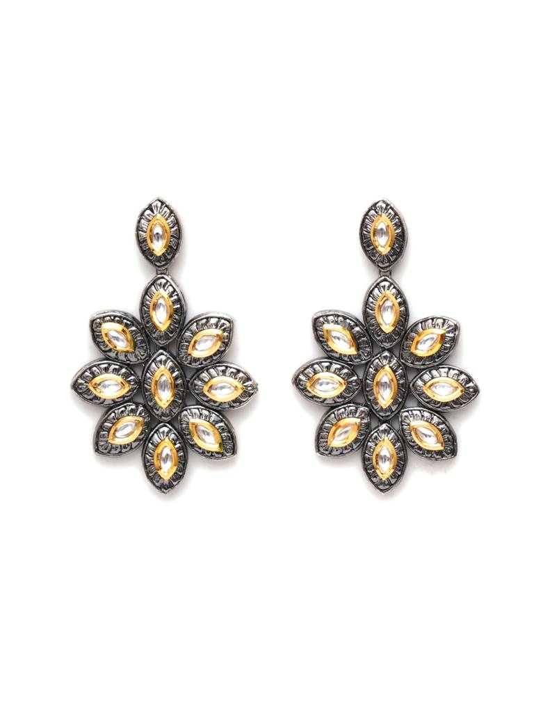 Dual Tone Kundan Flower Studs : RRA23-23