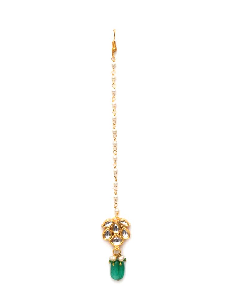 Kundan & Green Drop Stone Maang Tikka : RRA23-45