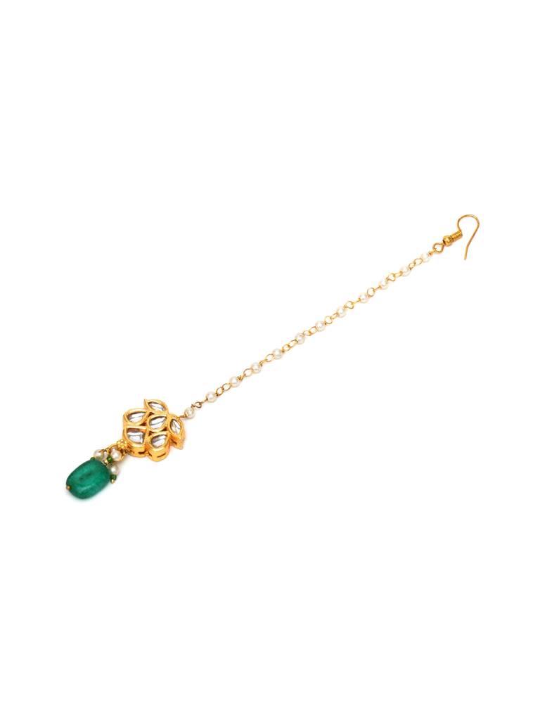 Kundan & Green Drop Stone Maang Tikka : RRA23-45