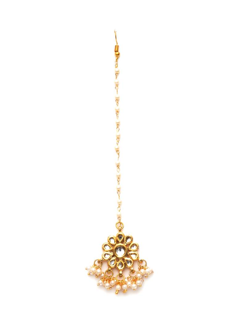 Flower Kundan & Pearl Maang Tikka : RRA23-40
