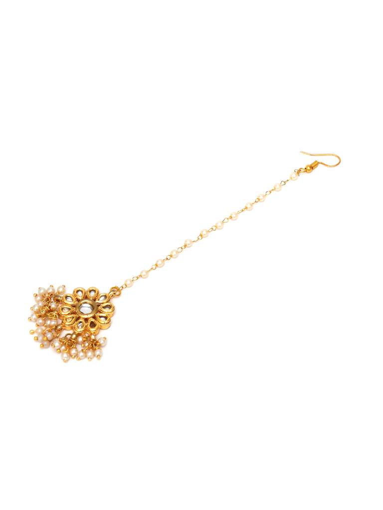 Flower Kundan & Pearl Maang Tikka : RRA23-40
