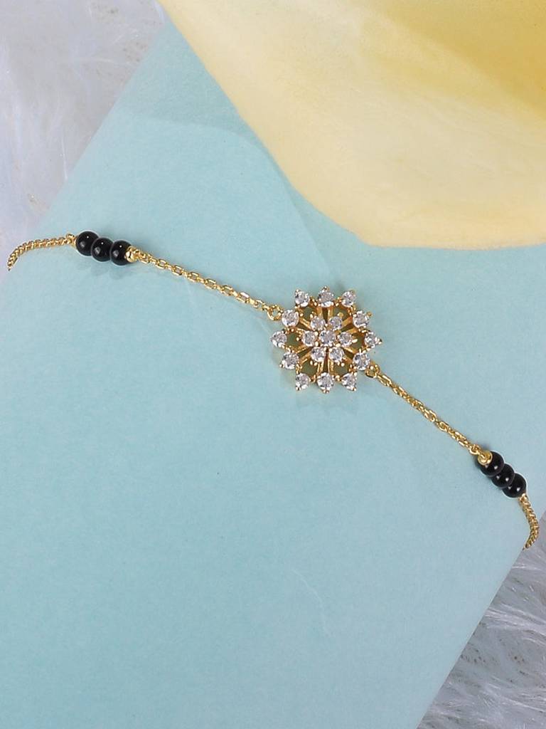 Women Sterling Silver Cubic Zirconia Gold-Plated Charm Bracelet : MB008