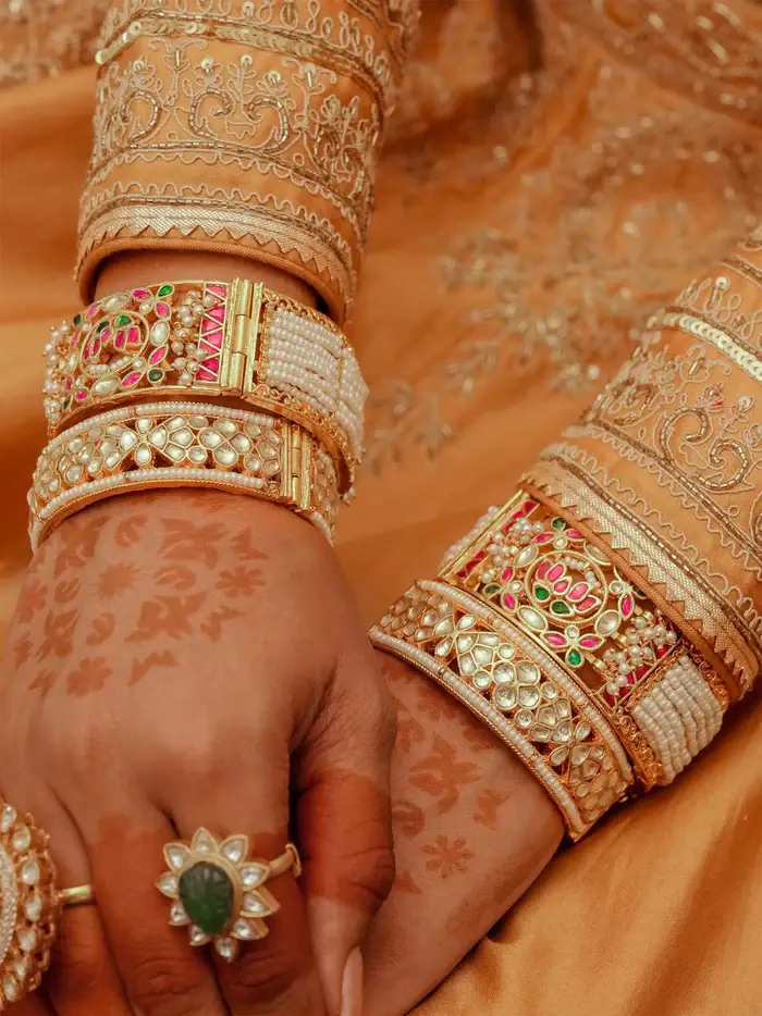 Multicolor Gold Plated Jadau Kundan Bangles : MB158M-24
