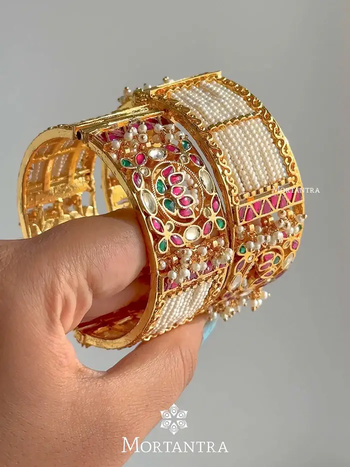 Multicolor Gold Plated Jadau Kundan Bangles : MB158M-24