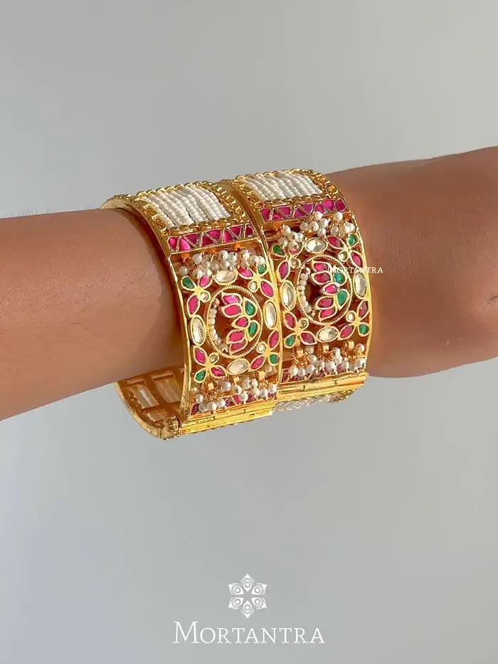 Multicolor Gold Plated Jadau Kundan Bangles : MB158M-24