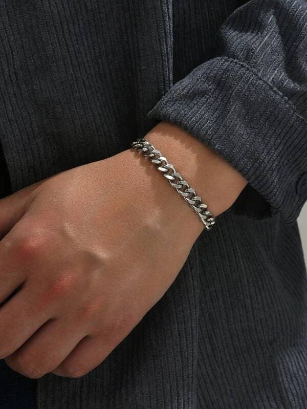 Classic Cuban Silver Bracelet-Silver For Men & Boys : MB1S0163