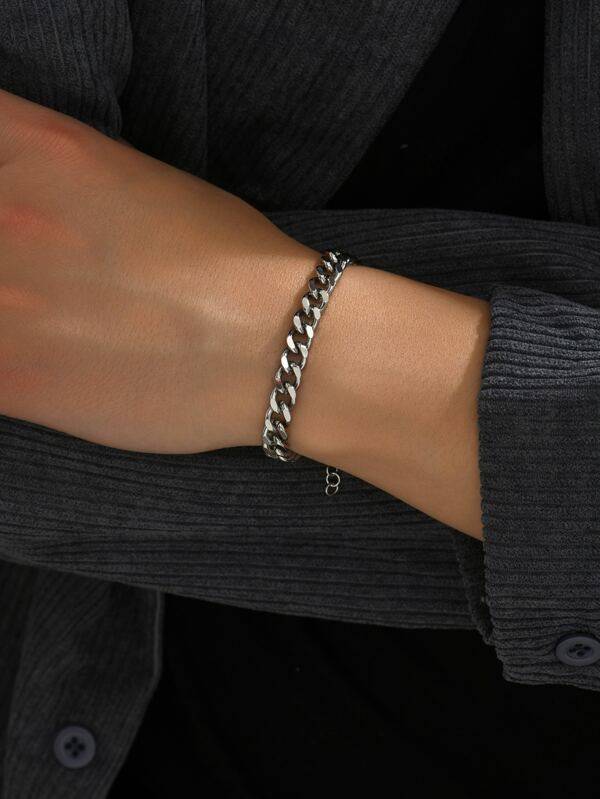 Classic Cuban Silver Bracelet-Silver For Men & Boys : MB1S0163