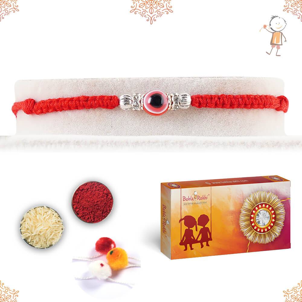 Delicate Red Evil Eye Rakhi With Handcrafted Thread : MBR375