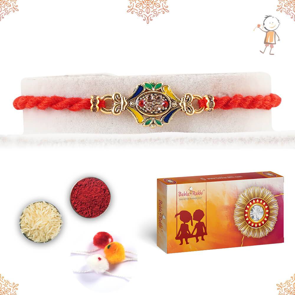 Traditional Meenakari Rakhi With Handcrafted Thread : MBR381