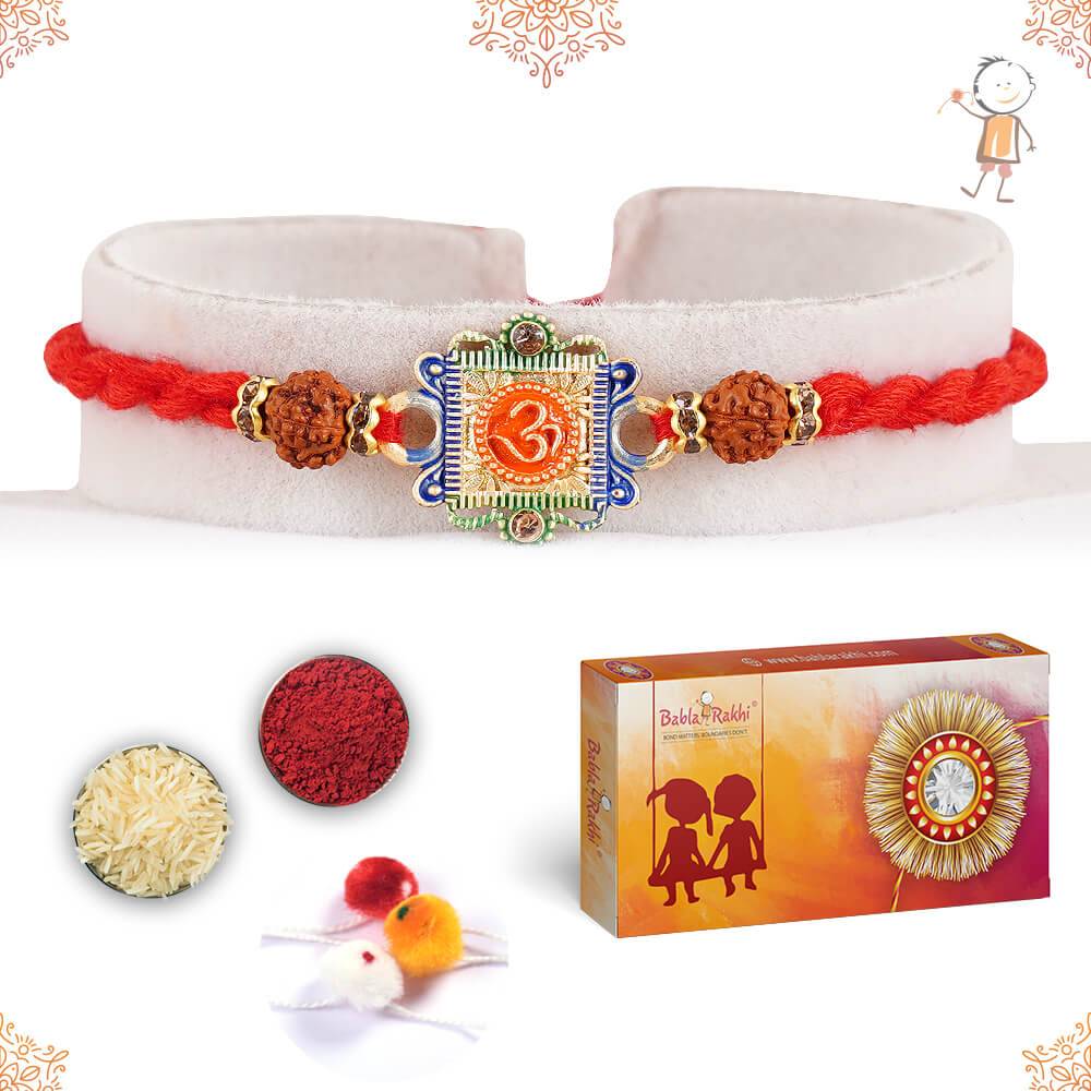 Spiritual Om With Rudraksh Rakhi : MBR396