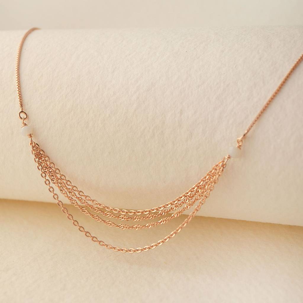 Mannash Pretty Chain Fall Rose Gold Plated Sterling Silver Anklet : MCRAP660D1569
