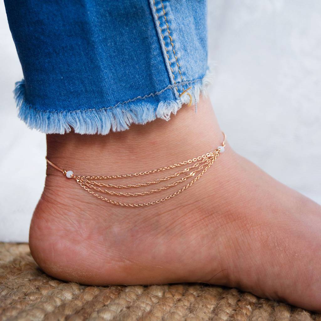 Mannash Pretty Chain Fall Rose Gold Plated Sterling Silver Anklet : MCRAP660D1569