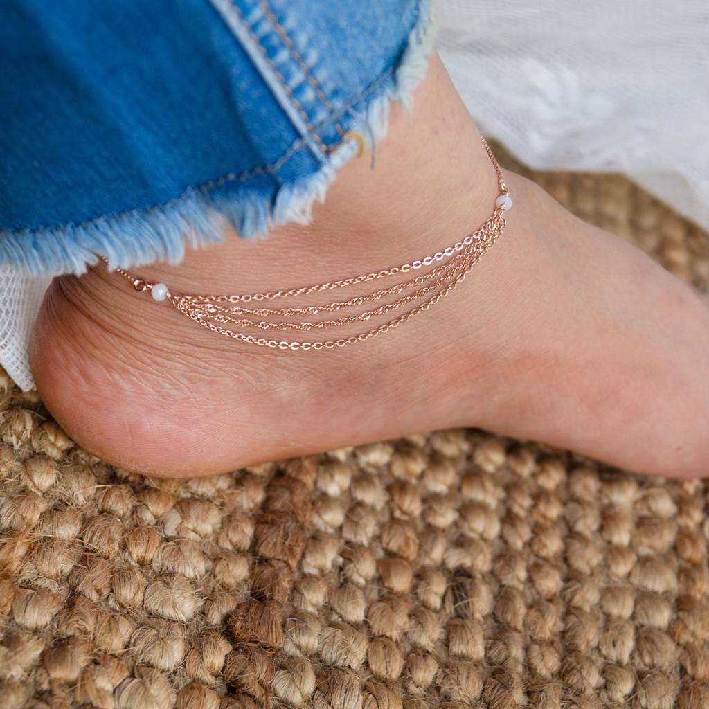 Mannash Pretty Chain Fall Rose Gold Plated Sterling Silver Anklet : MCRAP660D1569