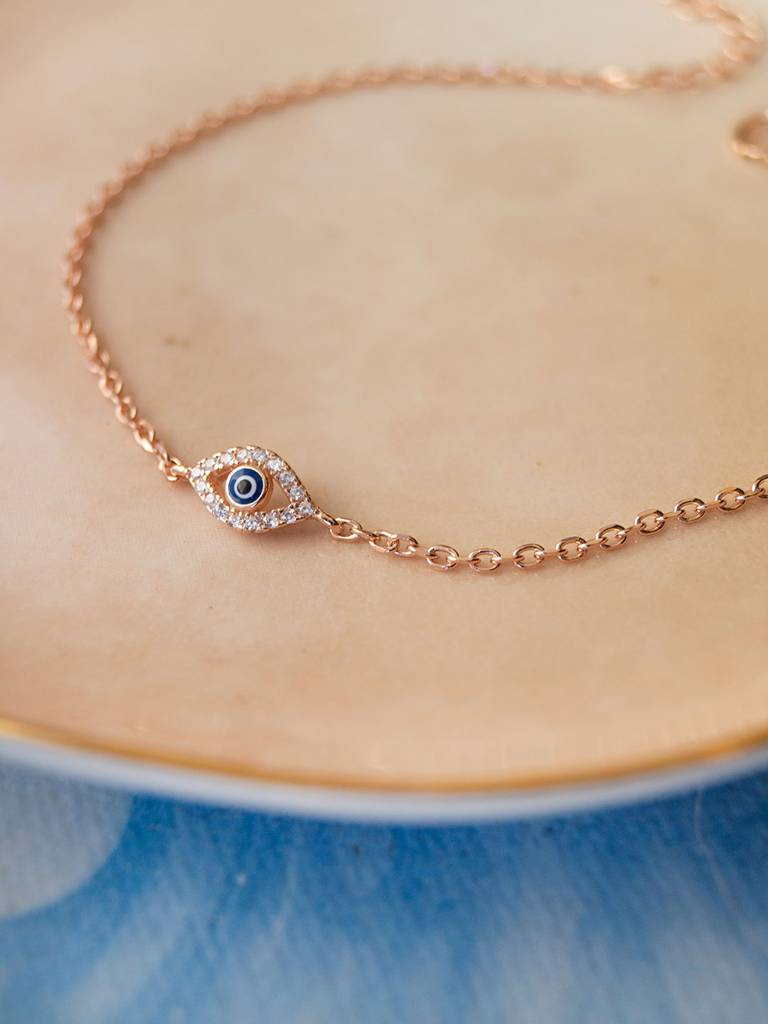 Evil Eye Hand-Painted Delicate Rose Gold Plated Sterling Silver Chain Bracelet : MCRBC265D1161