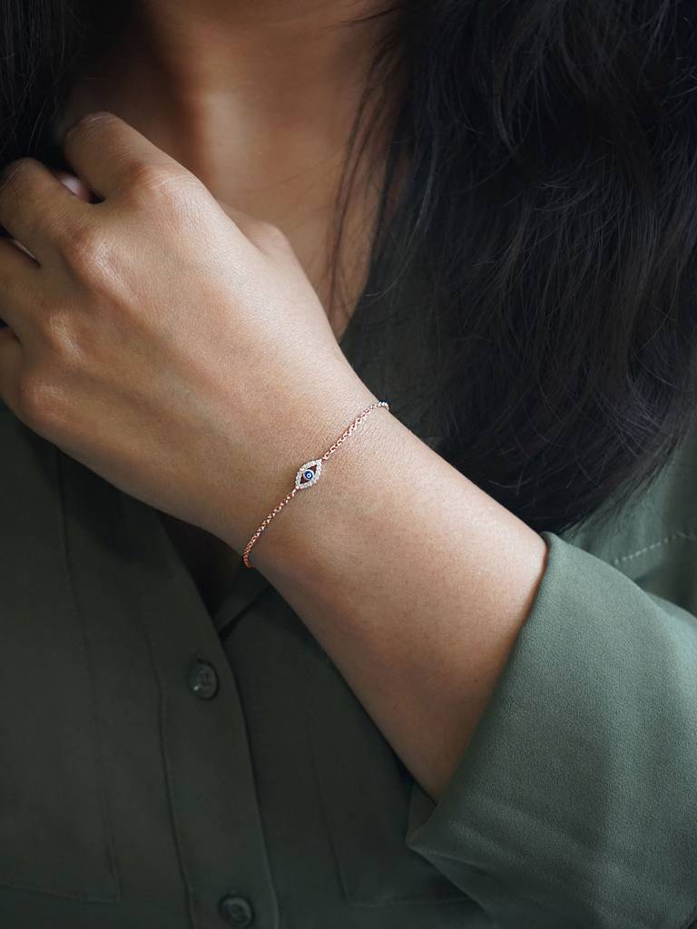 Evil Eye Hand-Painted Delicate Rose Gold Plated Sterling Silver Chain Bracelet : MCRBC265D1161