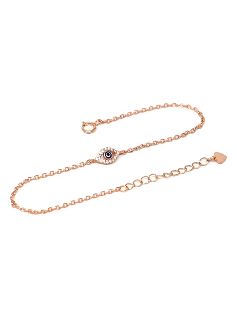 Evil Eye Hand-Painted Delicate Rose Gold Plated Sterling Silver Chain Bracelet : MCRBC265D1161