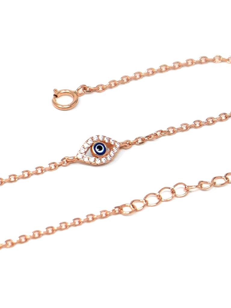 Evil Eye Hand-Painted Delicate Rose Gold Plated Sterling Silver Chain Bracelet : MCRBC265D1161