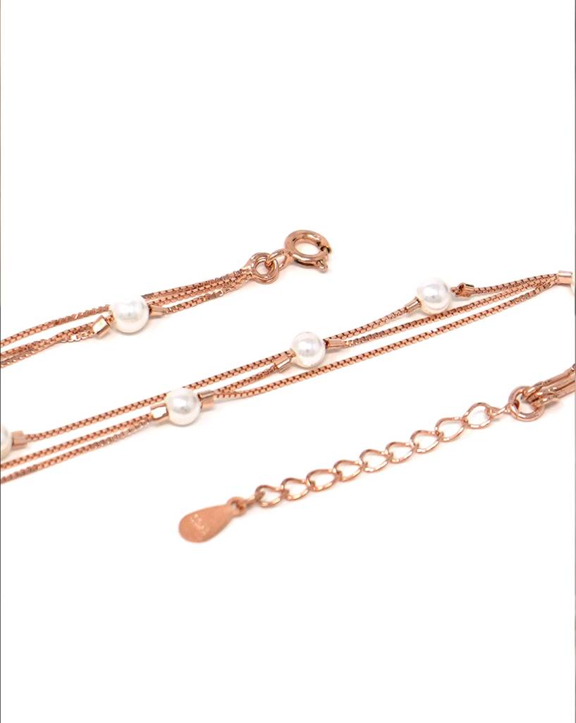 3 Layer Station Pearl Rose Gold Plated Sterling Silver Chain Bracelet : MCRBC274D535