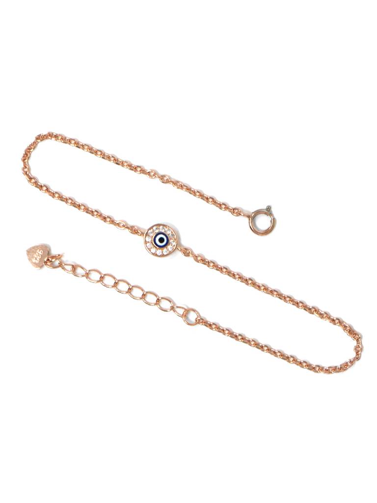 Evil Eye Handpainted Rose Gold Plated Sterling Silver Delicate Chain Bracelet