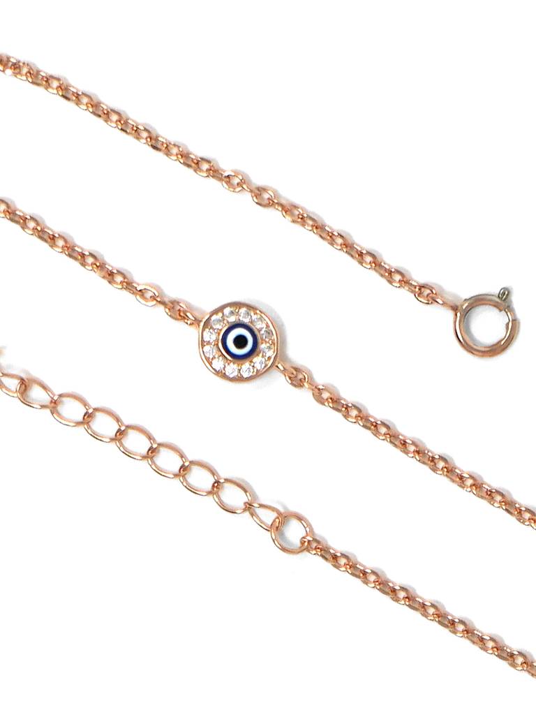 Evil Eye Handpainted Rose Gold Plated Sterling Silver Delicate Chain Bracelet