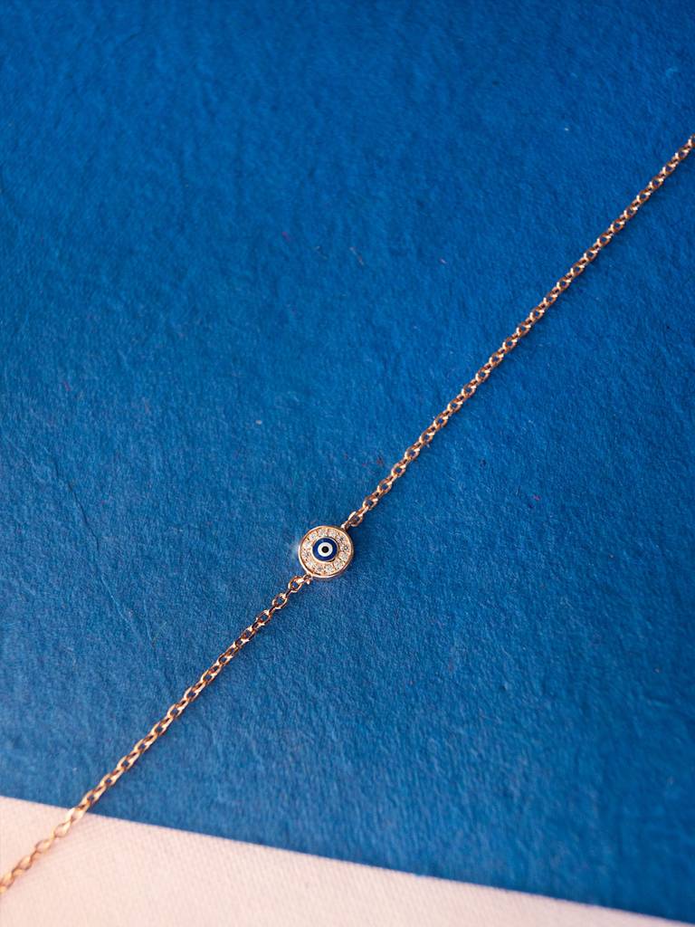 Evil Eye Handpainted Rose Gold Plated Sterling Silver Delicate Chain Bracelet