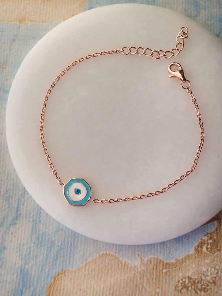 Mannash Unconventional Evil Eye Rose Gold Plated 925 Sterling Silver Chain Bracelet