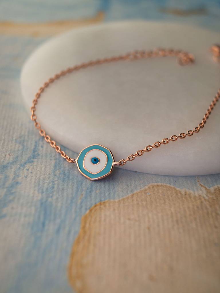 Mannash Unconventional Evil Eye Rose Gold Plated 925 Sterling Silver Chain Bracelet