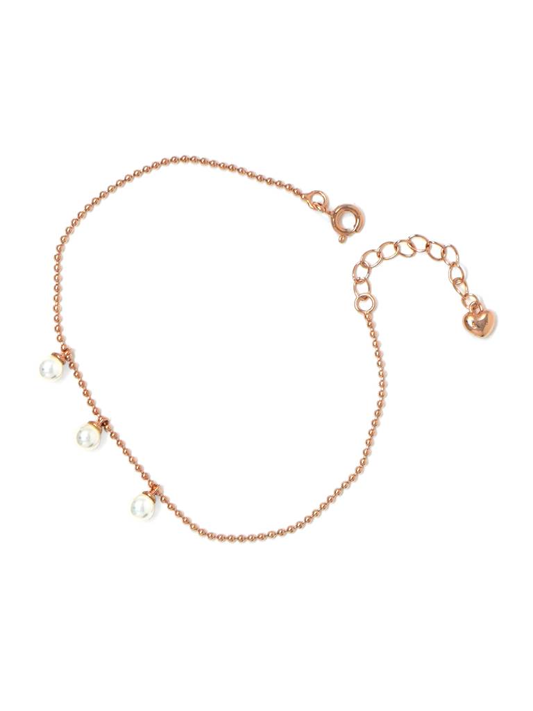 Dangling Pearls Rose Gold Plated Sterling Silver Chain Bracelet