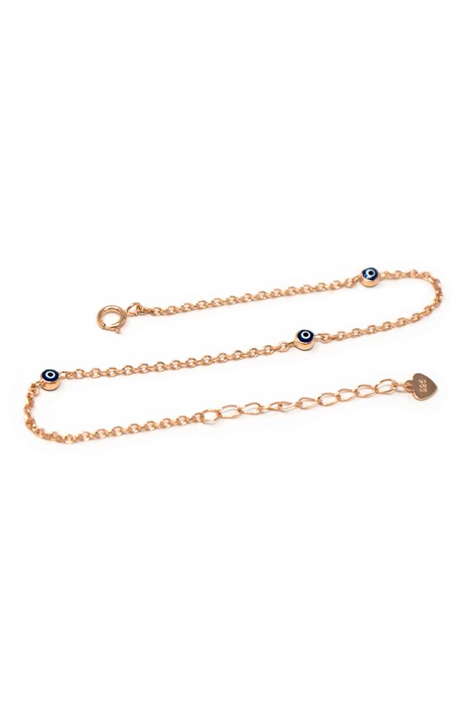 Tiny Stationed Evil Eye Sterling Silver Chain Bracelet : MCRBC626D1489