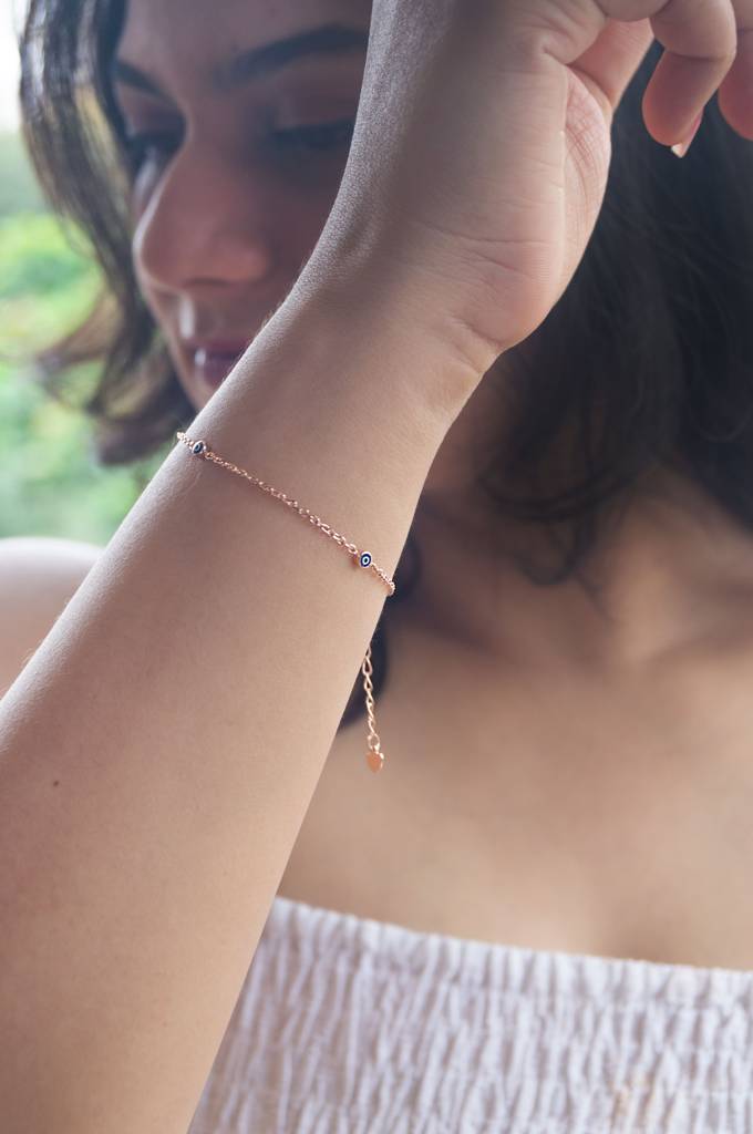 Tiny Stationed Evil Eye Sterling Silver Chain Bracelet : MCRBC626D1489