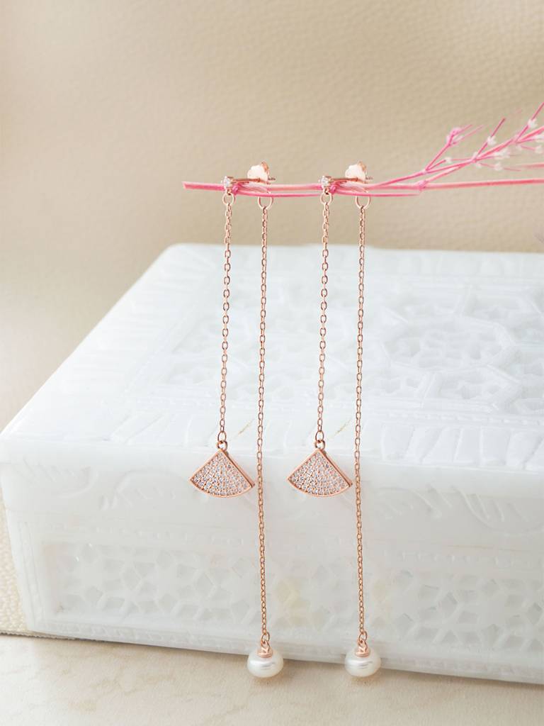 Mannash Palayfully Deco Rose Gold Plated Sterling Silver Dangler Earrings : MCRED791D1847